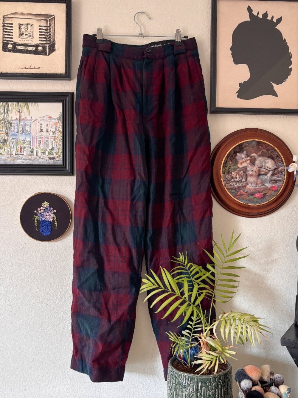 Vintage Merino Wool Red Plaid Pants